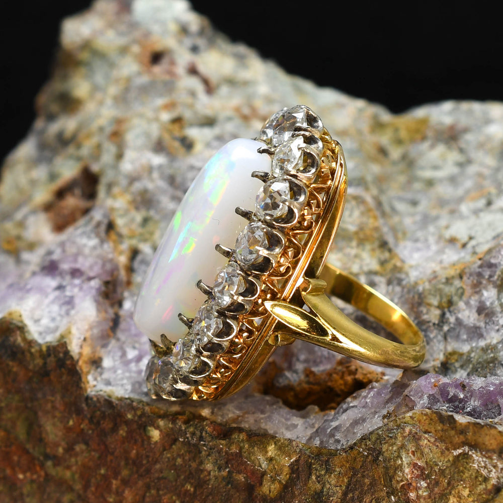1930's Oversized Opal & Diamond Cluster Ring