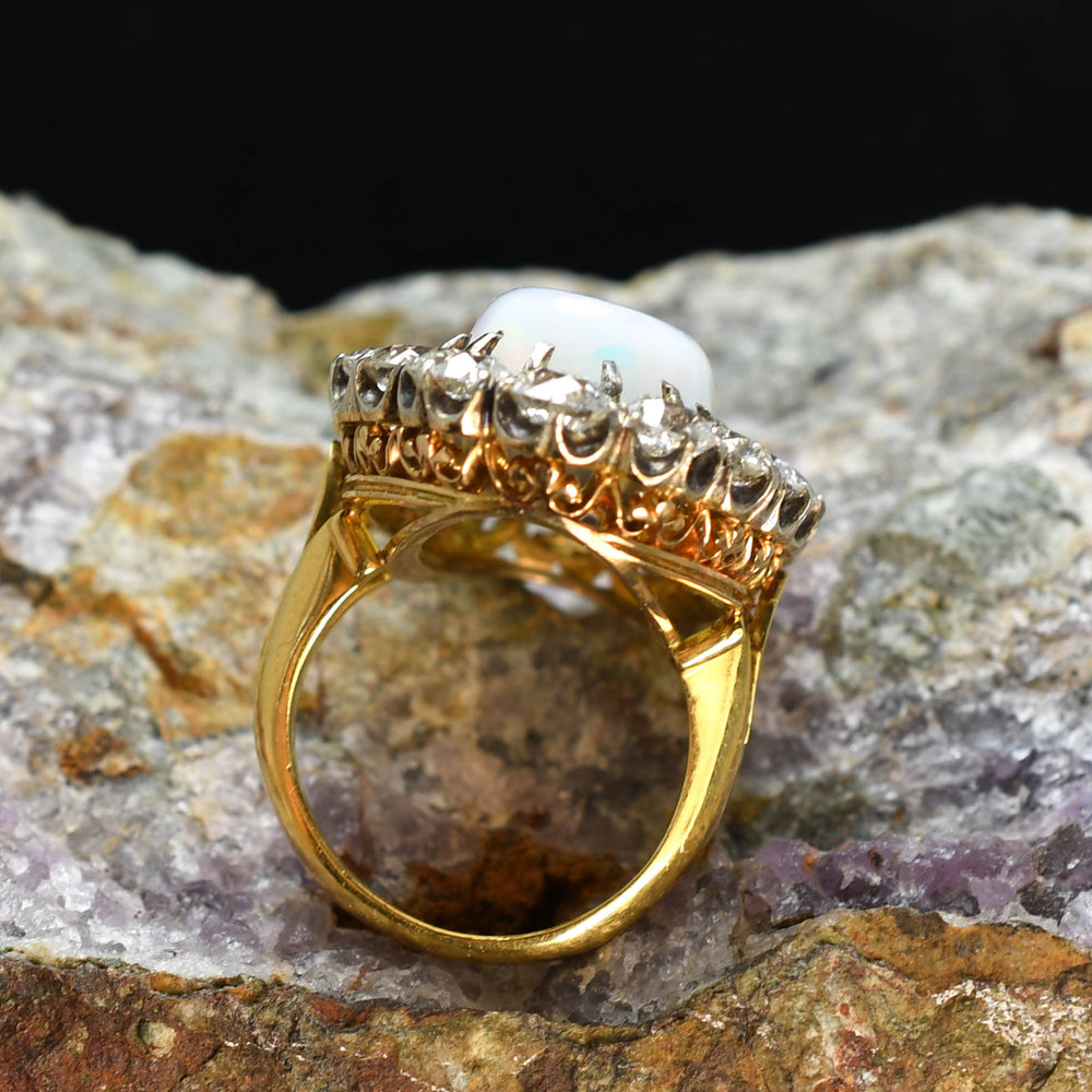 1930's Oversized Opal & Diamond Cluster Ring