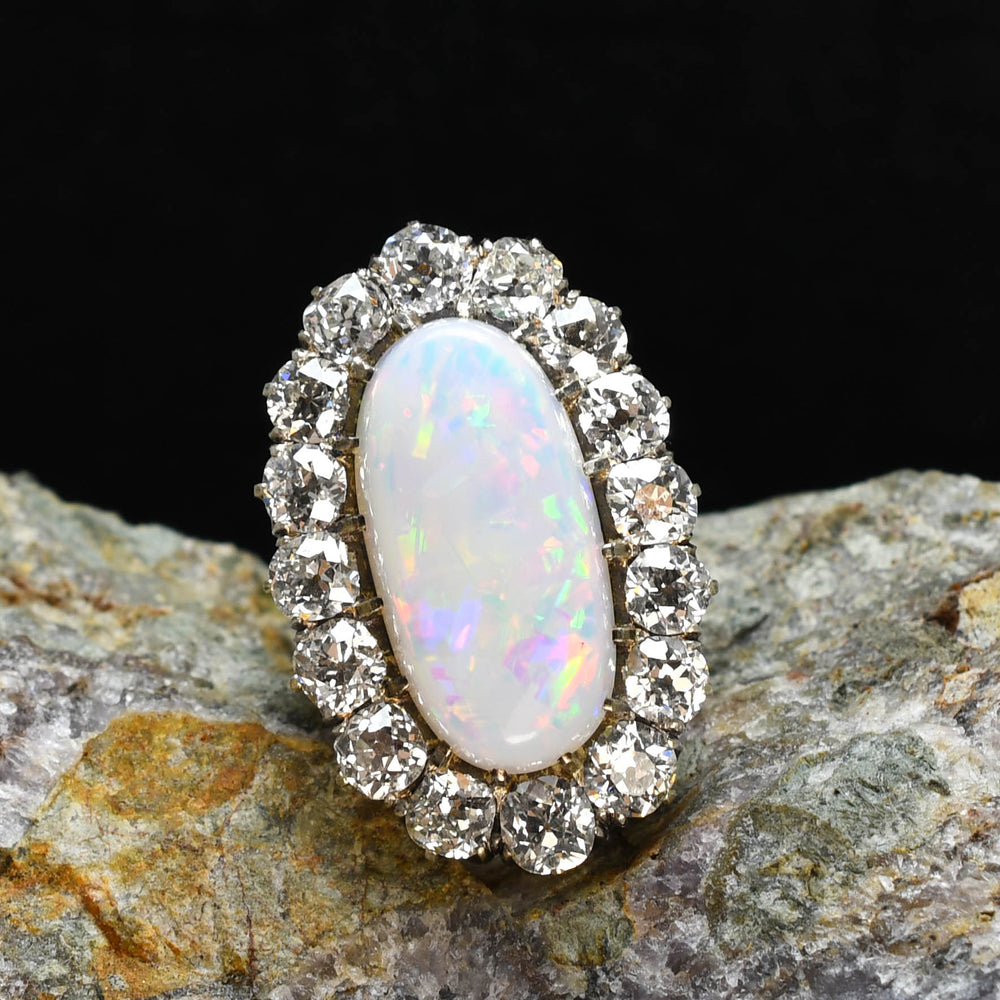 1930's Oversized Opal & Diamond Cluster Ring
