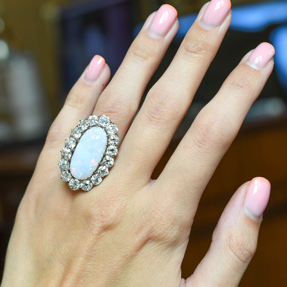 1930's Oversized Opal & Diamond Cluster Ring
