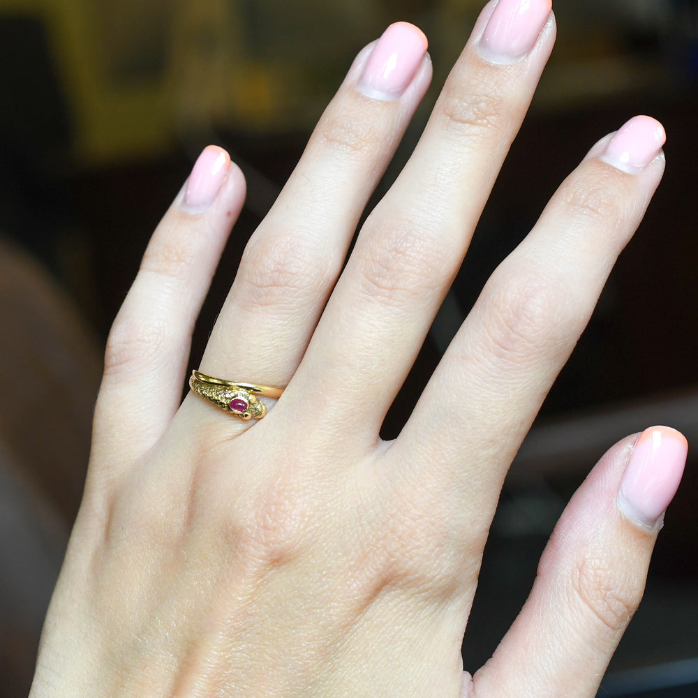 Victorian Ruby Cabochon Snake Ring
