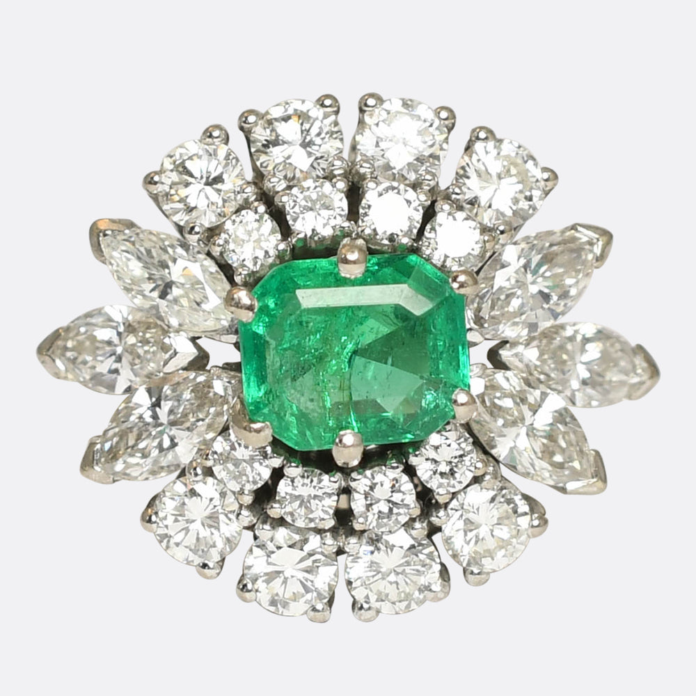 Vintage Emerald & Diamond Cocktail Cluster Ring