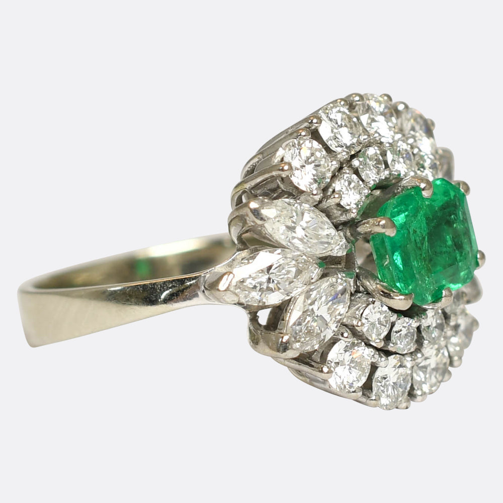 Vintage Emerald & Diamond Cocktail Cluster Ring