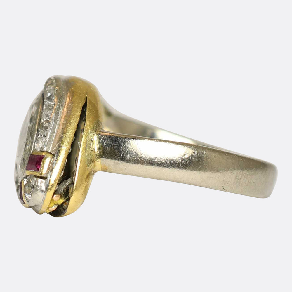 Incredible Old Mine Pear Diamond & Ruby Snake Ring