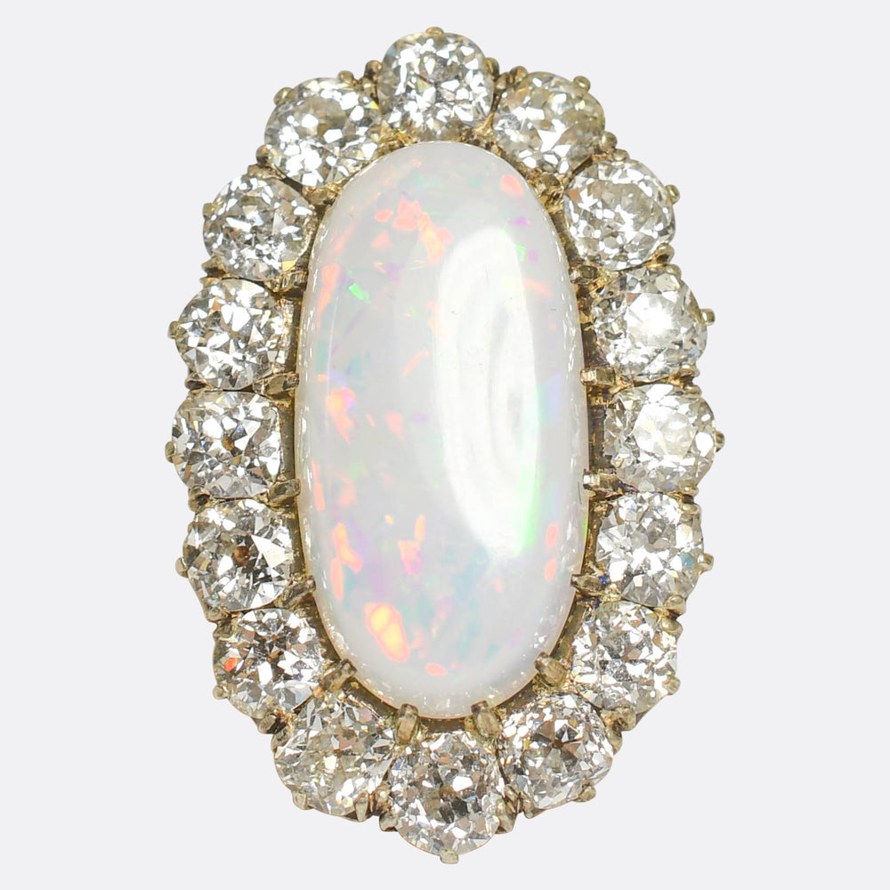 1930's Oversized Opal & Diamond Cluster Ring