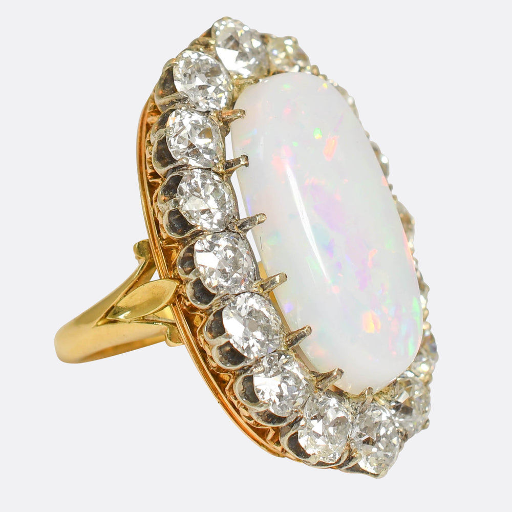 1930's Oversized Opal & Diamond Cluster Ring