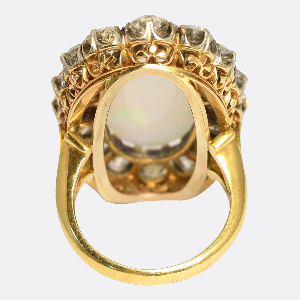 1930's Oversized Opal & Diamond Cluster Ring