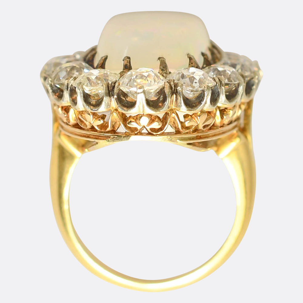 1930's Oversized Opal & Diamond Cluster Ring