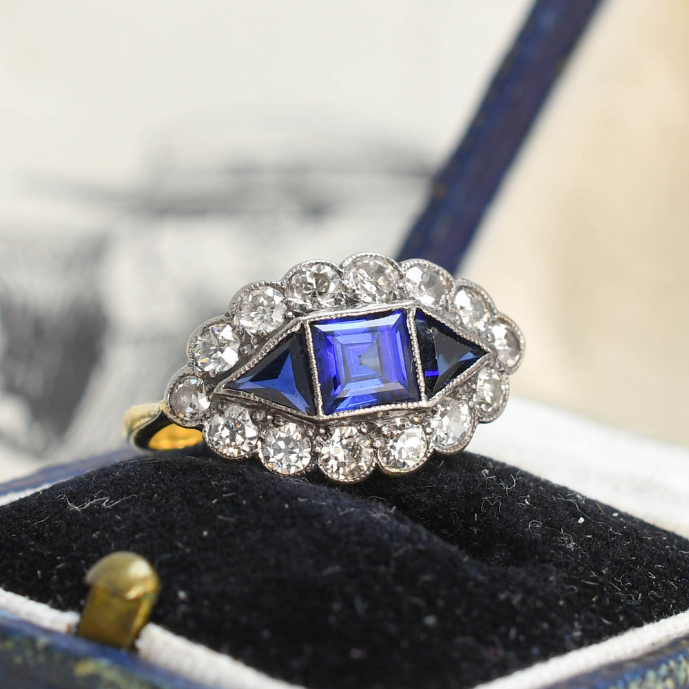 Art Deco Sapphire & Diamond Eye Cluster Ring