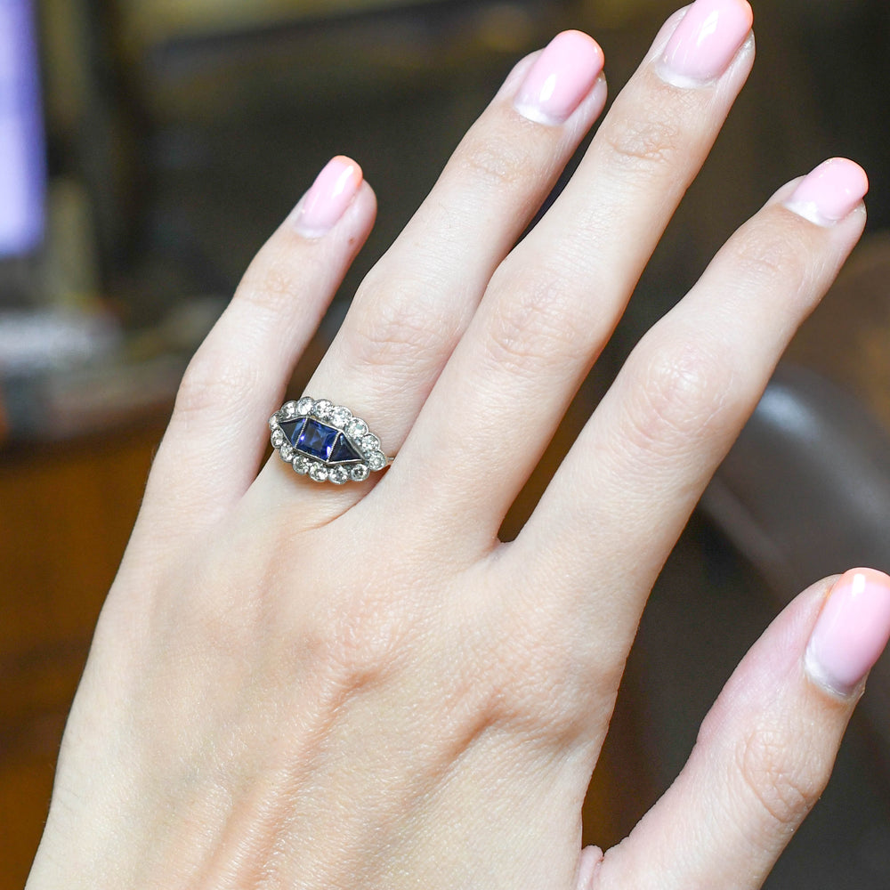 Art Deco Sapphire & Diamond Eye Cluster Ring