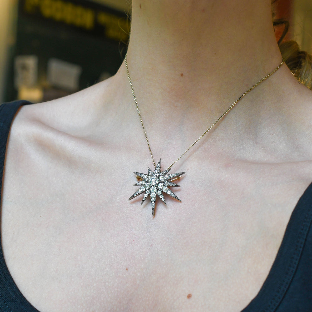 Victorian Diamond Star Brooch Pendant