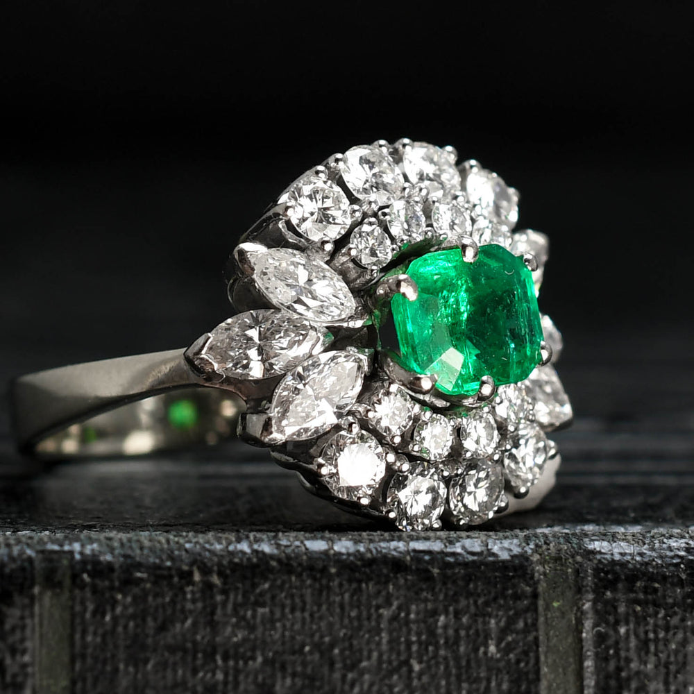 Vintage Emerald & Diamond Cocktail Cluster Ring