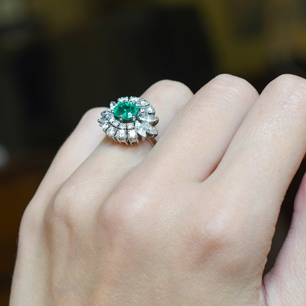 Vintage Emerald & Diamond Cocktail Cluster Ring