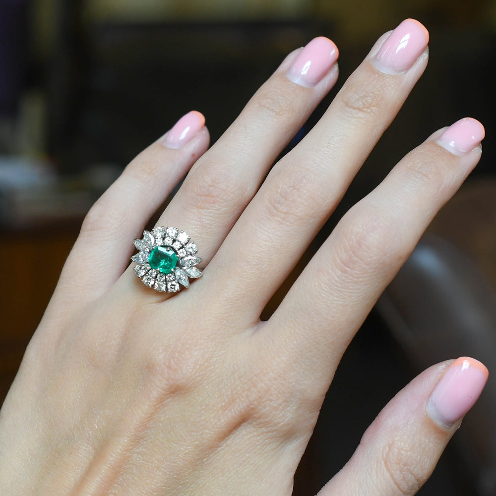 Vintage Emerald & Diamond Cocktail Cluster Ring
