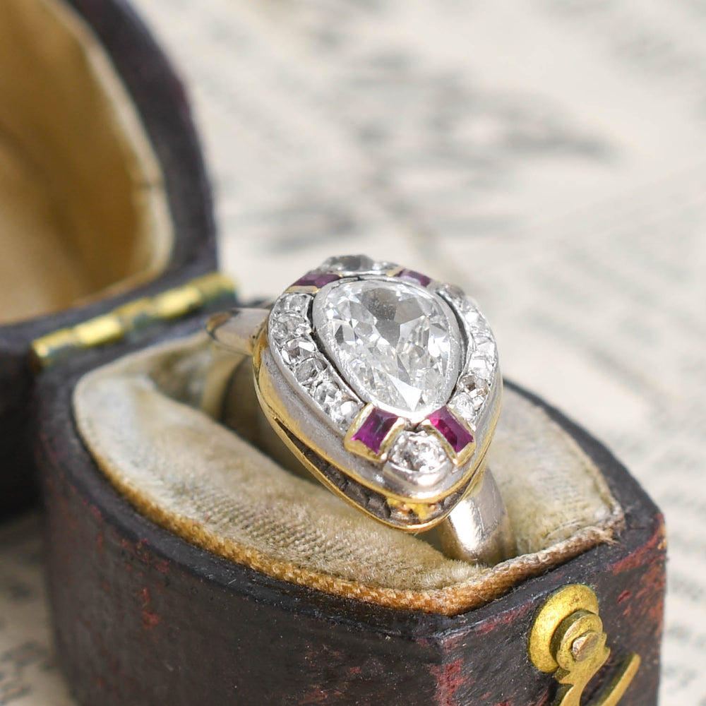 Incredible Old Mine Pear Diamond & Ruby Snake Ring