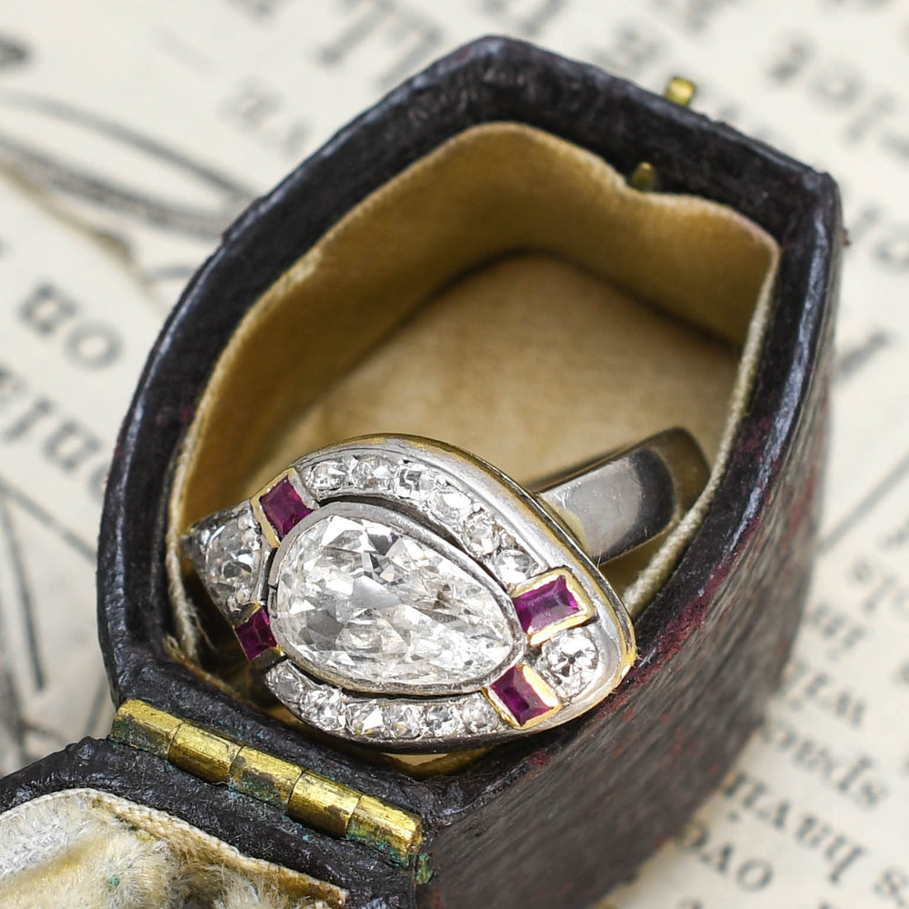 Incredible Old Mine Pear Diamond & Ruby Snake Ring