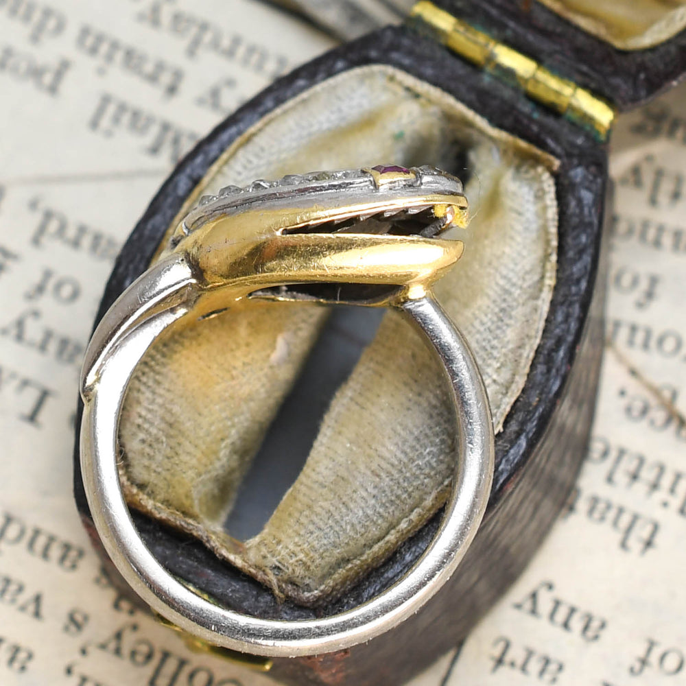 Incredible Old Mine Pear Diamond & Ruby Snake Ring