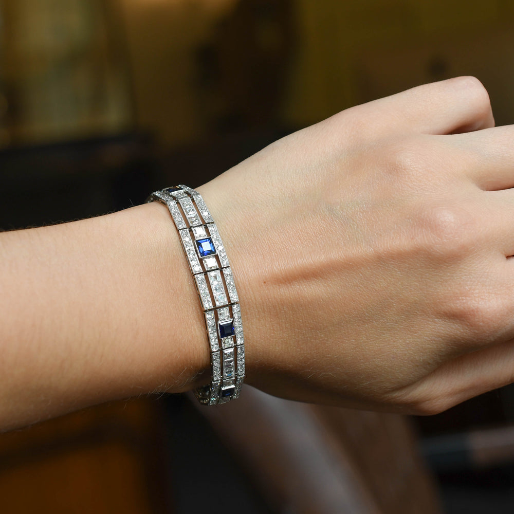 Antique French Sapphire & Diamond Panel Bracelet