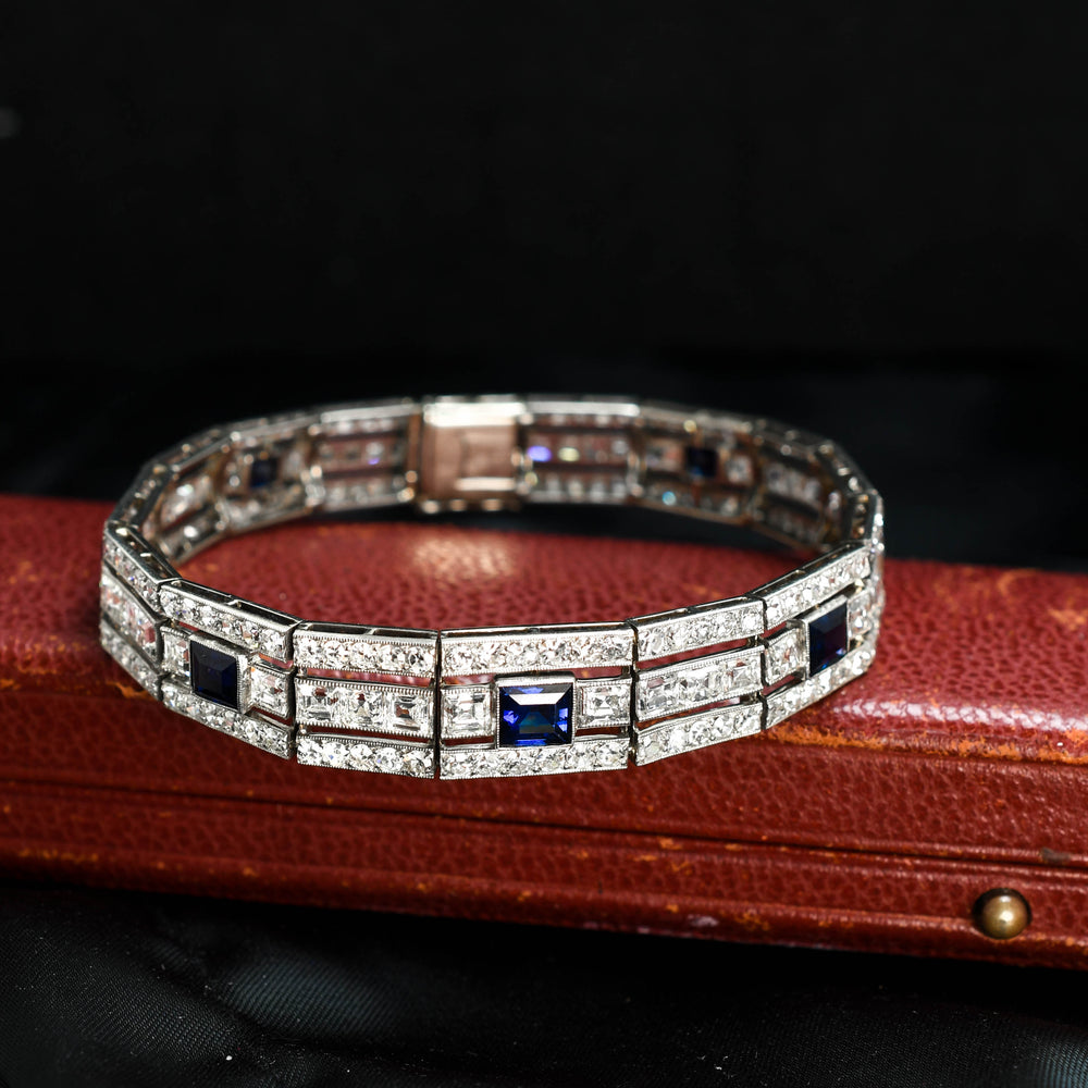 Antique French Sapphire & Diamond Panel Bracelet