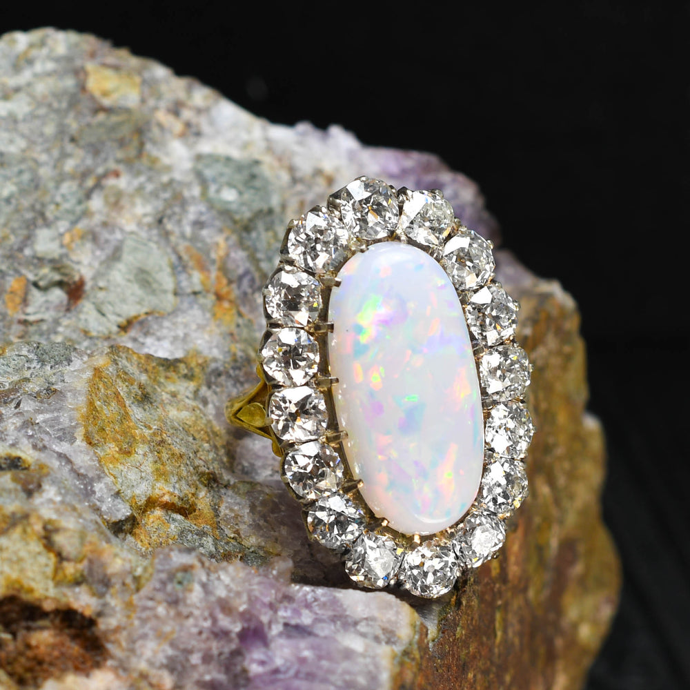 1930's Oversized Opal & Diamond Cluster Ring