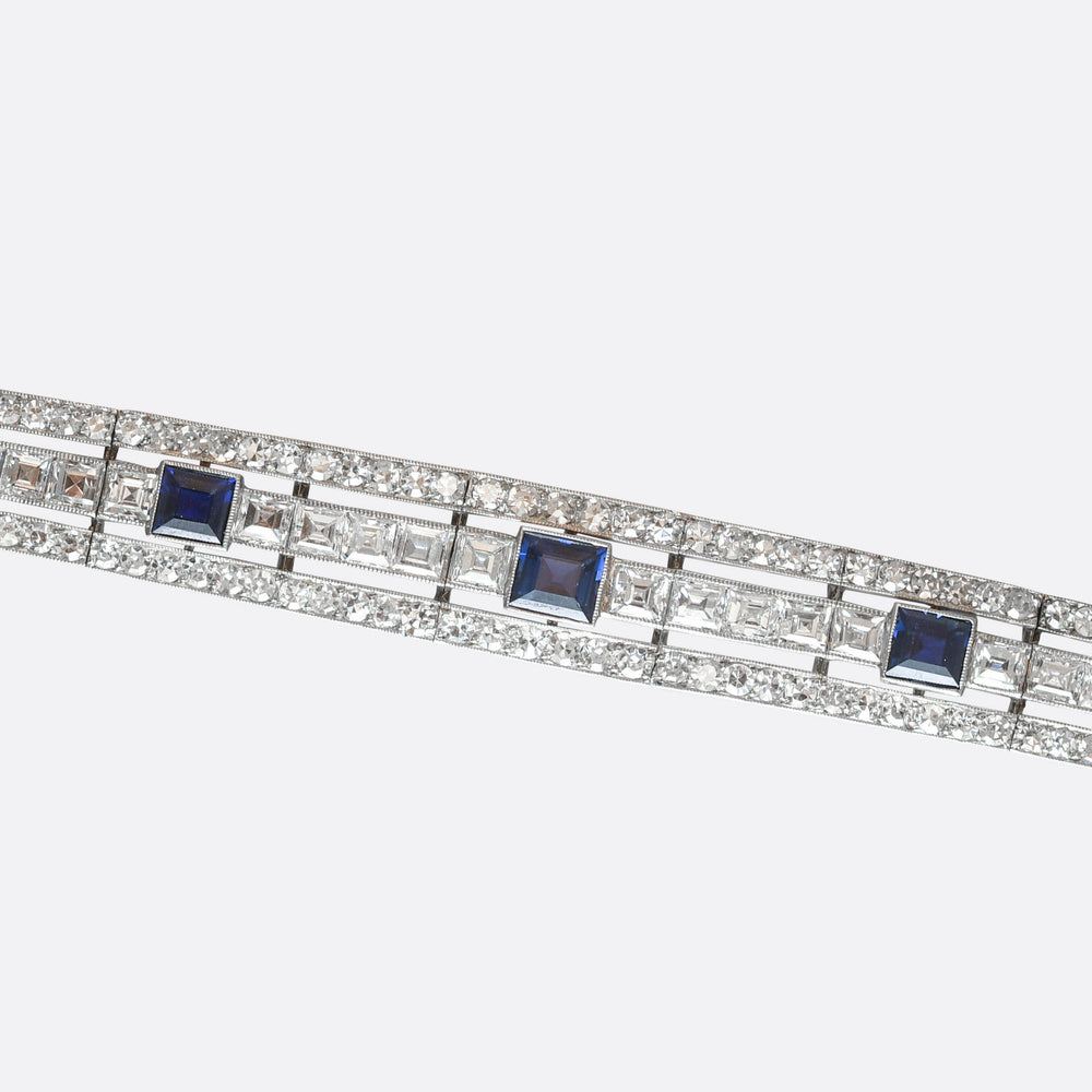 Antique French Sapphire & Diamond Panel Bracelet