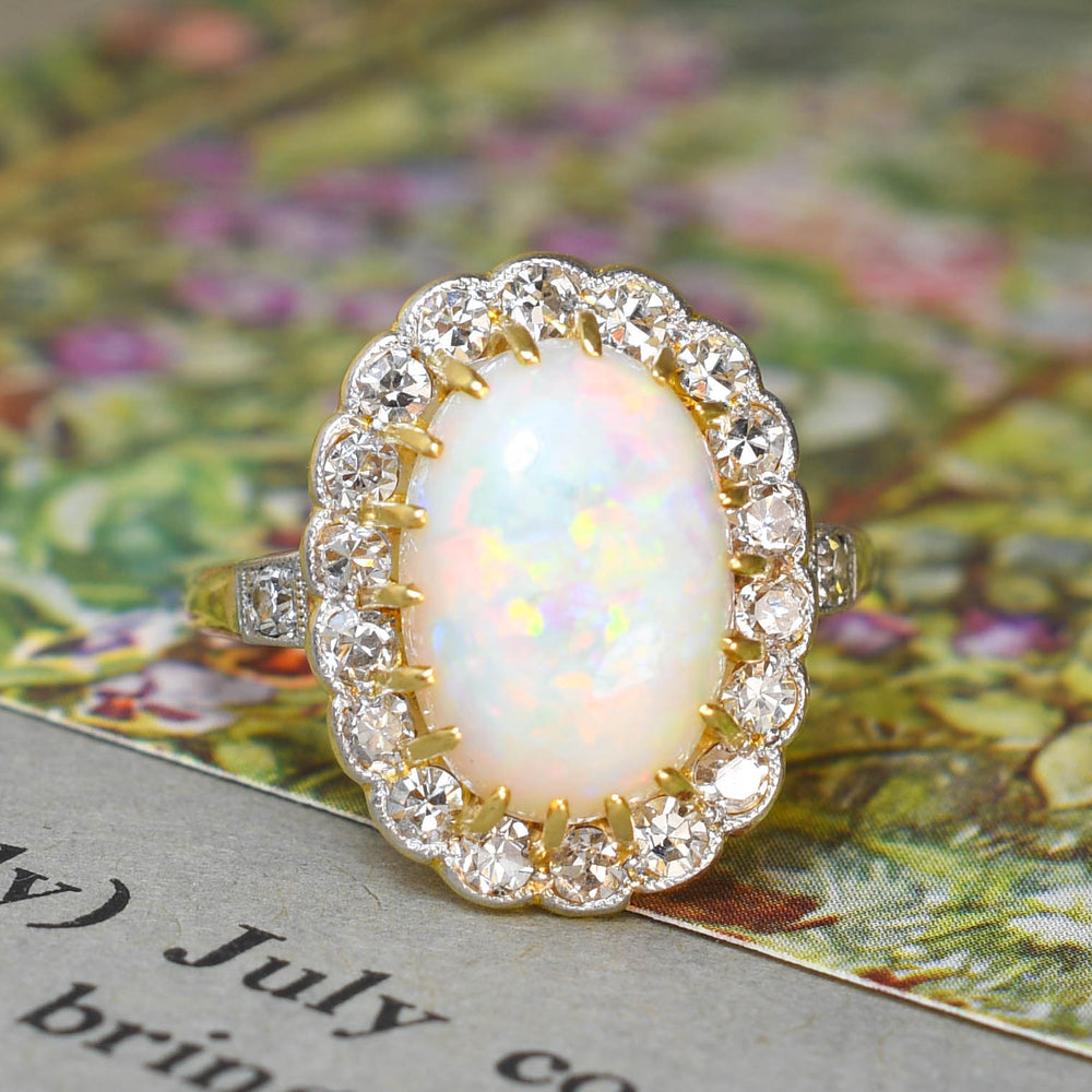 Edwardian Opal & Diamond Cluster Ring