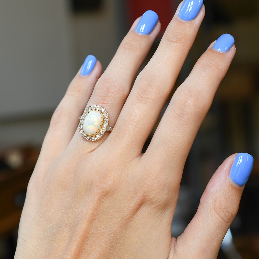 Edwardian Opal & Diamond Cluster Ring