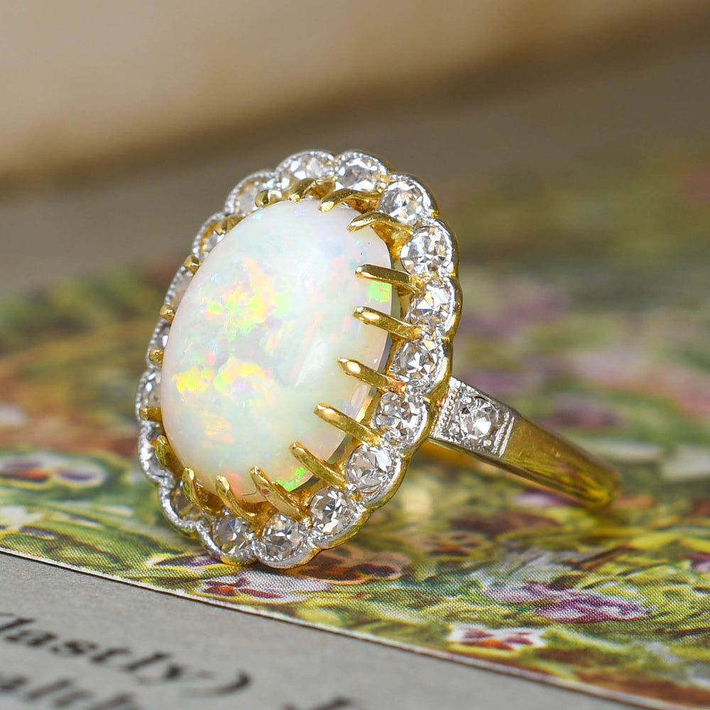 Edwardian Opal & Diamond Cluster Ring
