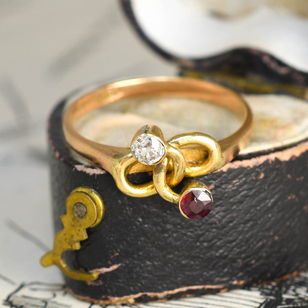 Art Nouveau Ruby & Diamond Lover's Knot Twist Ring