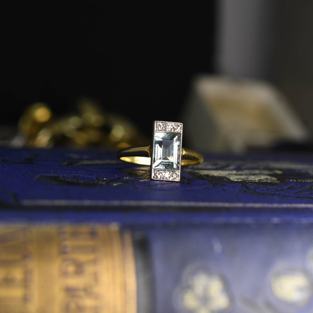 Antique art deco diamond & aquamarine cluster ring