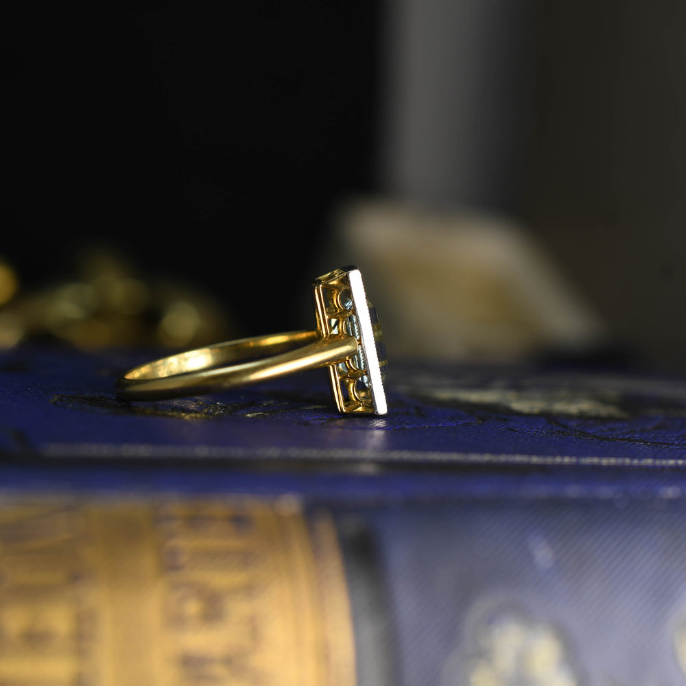 Antique art deco diamond & aquamarine cluster ring