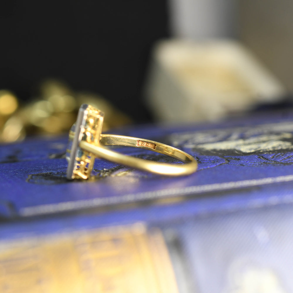 Antique art deco diamond & aquamarine cluster ring