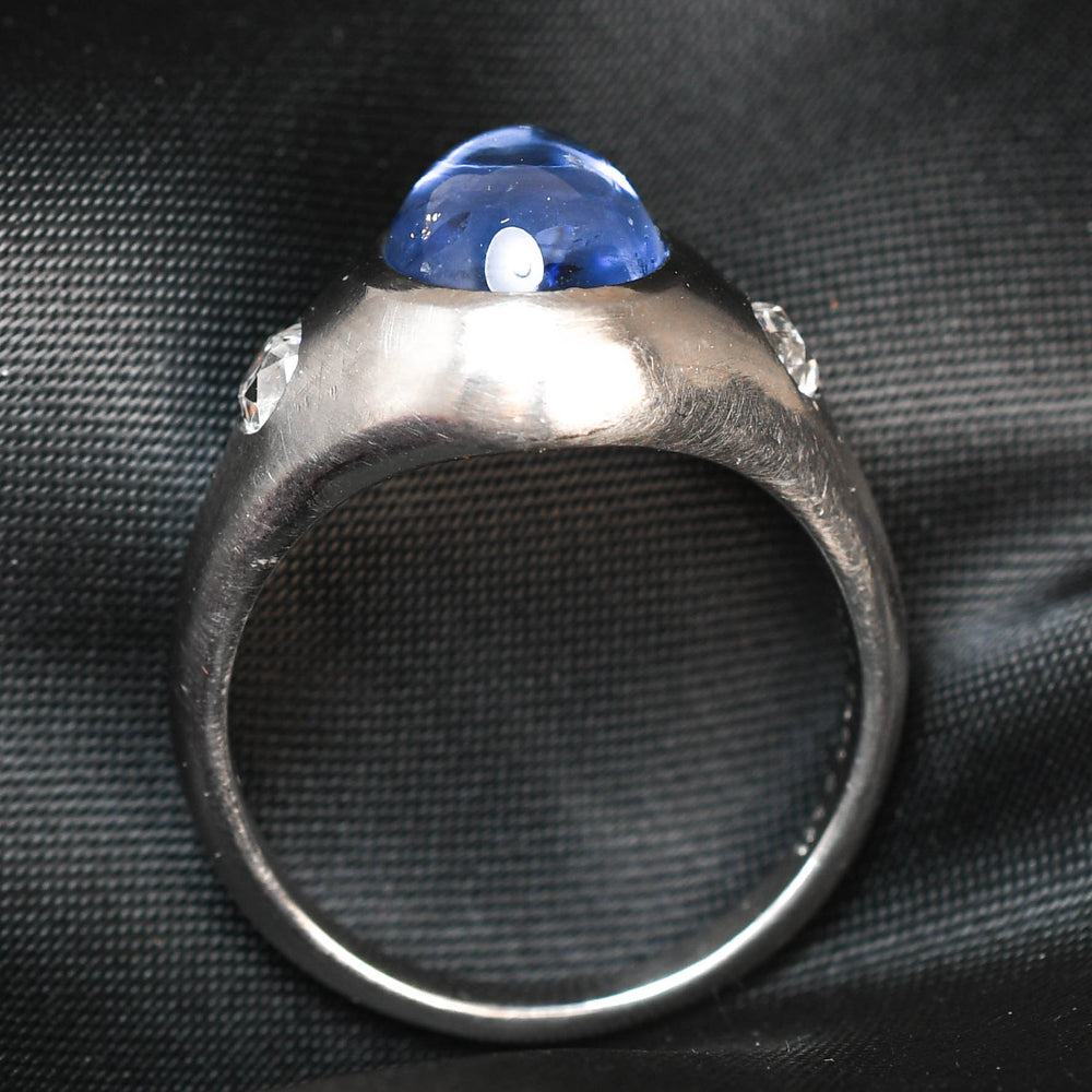4.06ct Ceylon Sapphire Cabochon & Diamond Ring