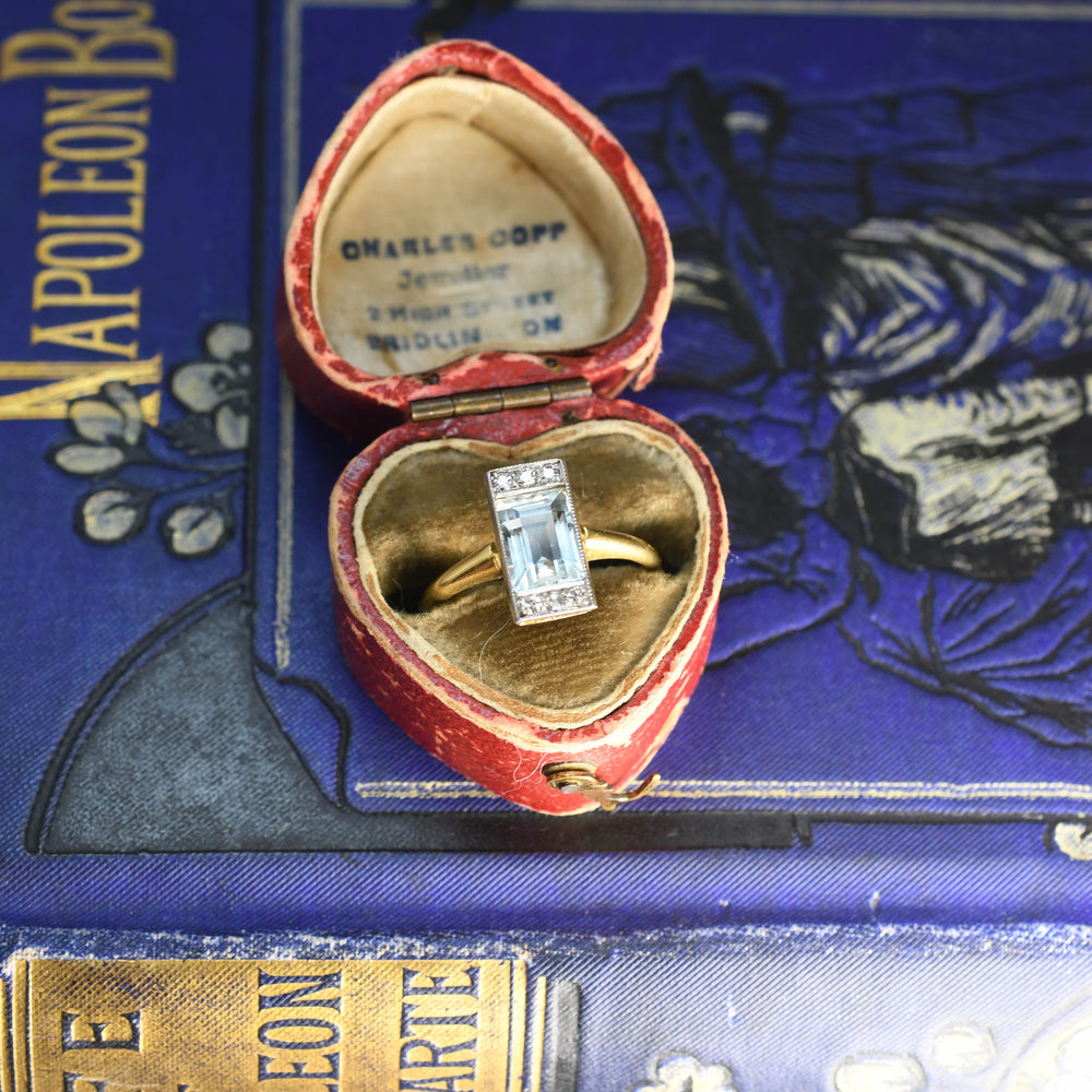 Antique art deco diamond & aquamarine cluster ring