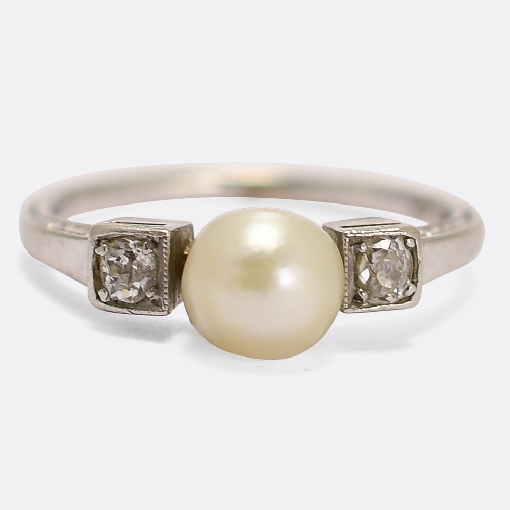 Art Deco Pearl & Diamond Trilogy Ring