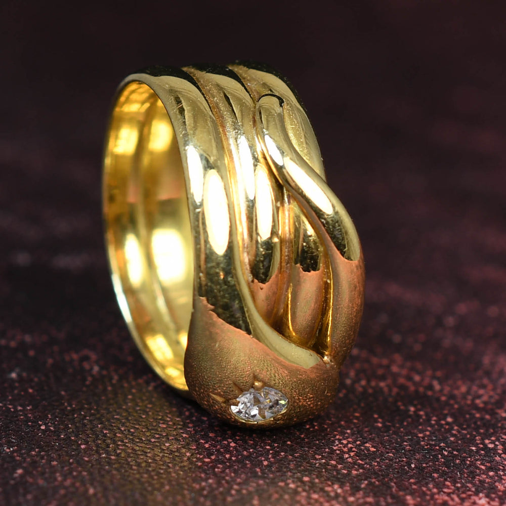 Antique Diamond 18k Gold Snake Ring