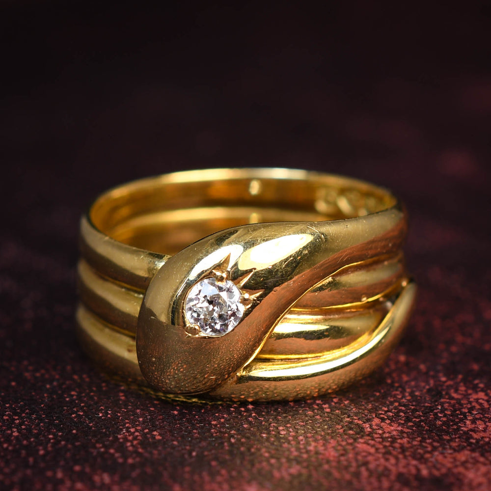 Antique Diamond 18k Gold Snake Ring