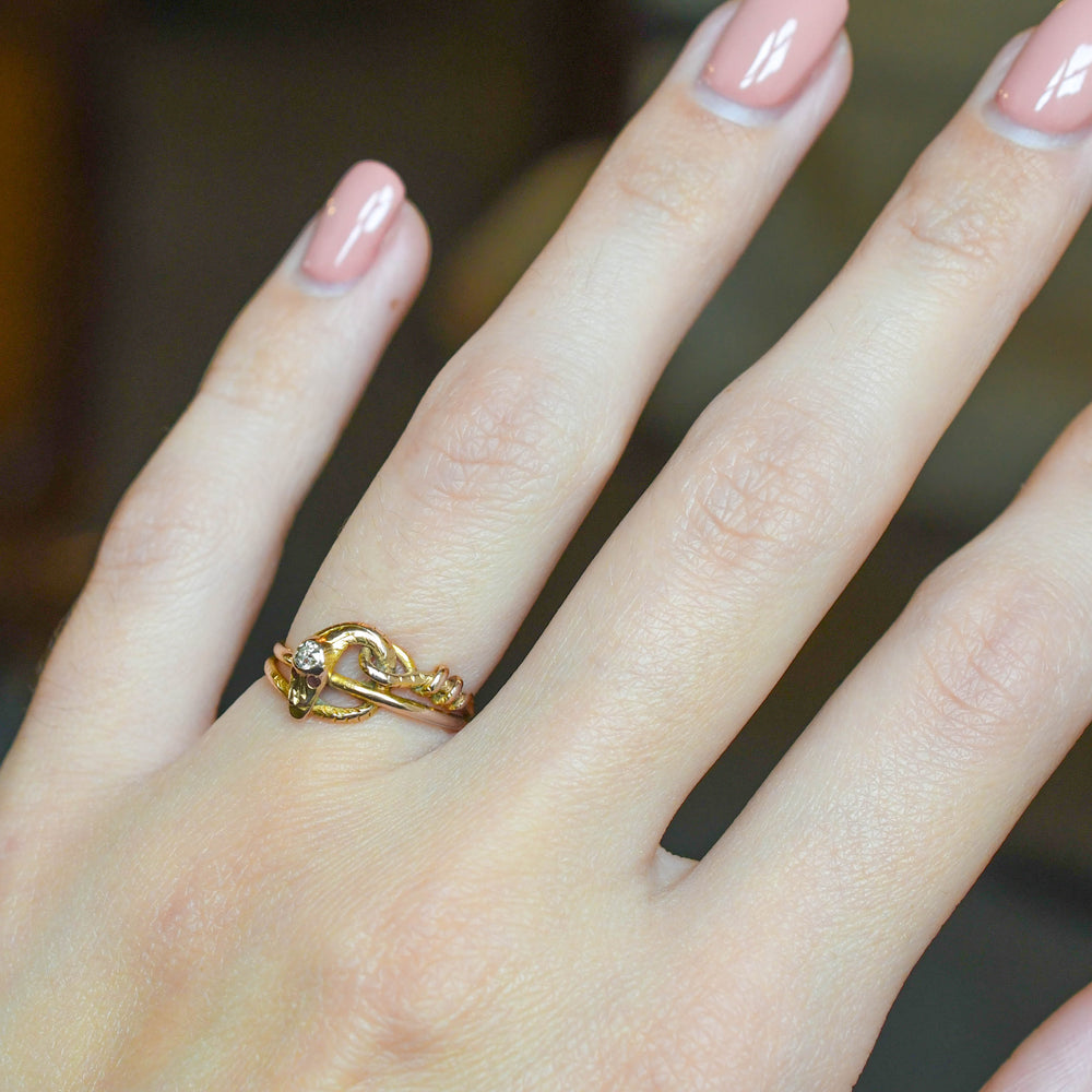 Antique French Diamond & Ruby Snake Ring