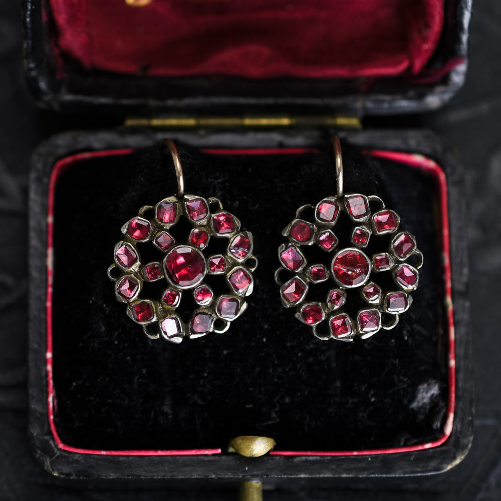 Georgian Garnet Cluster Earrings