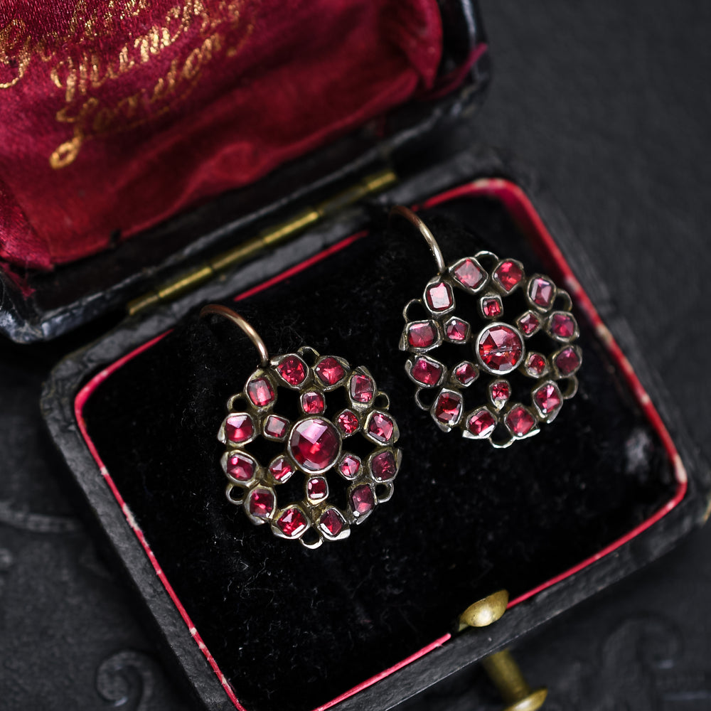 Georgian Garnet Cluster Earrings