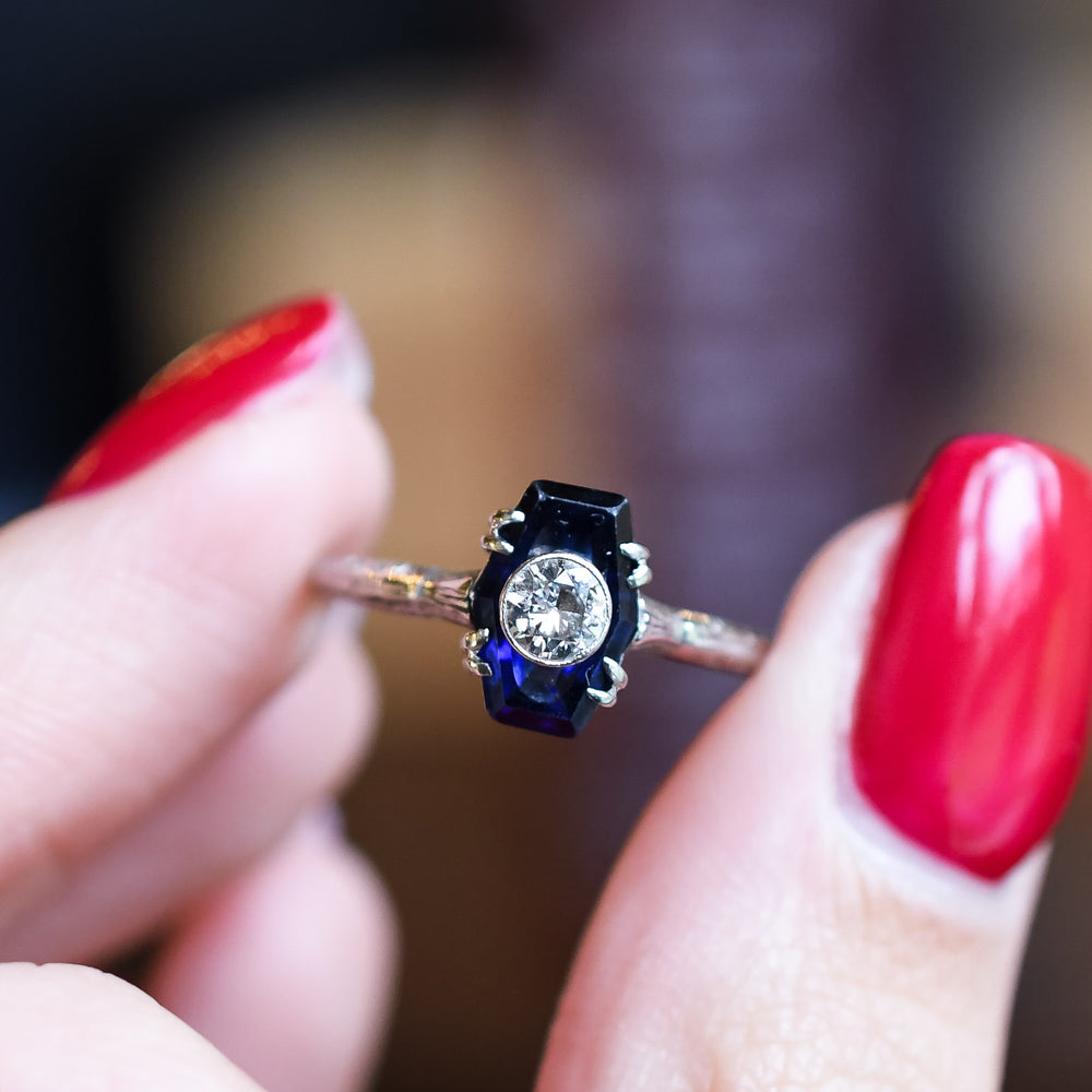 Edwardian Sapphire & Diamond Hexagon Ring