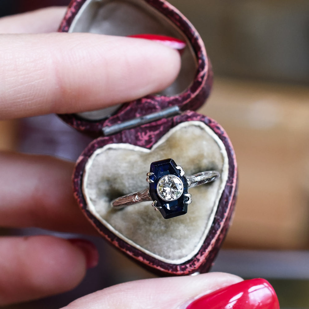 Edwardian Sapphire & Diamond Hexagon Ring