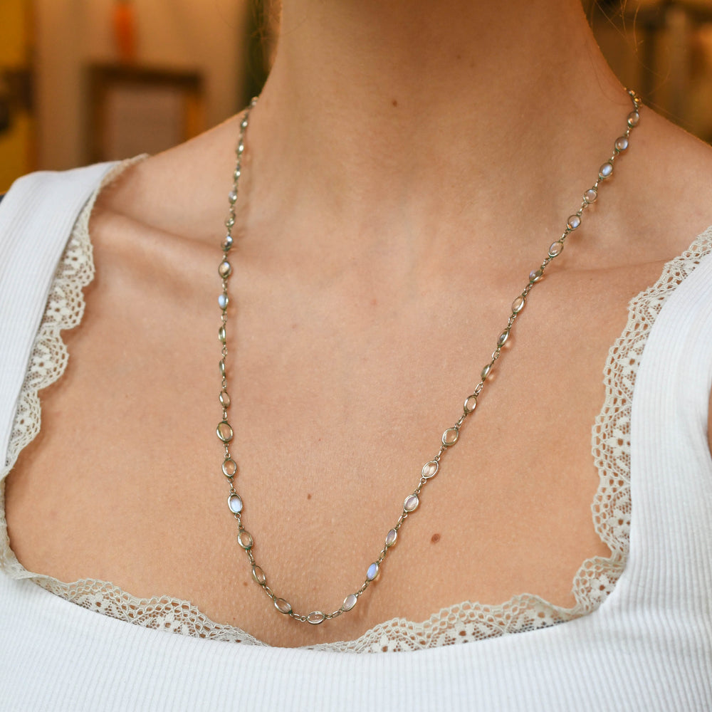 Edwardian Silver Moonstone Chain Necklace