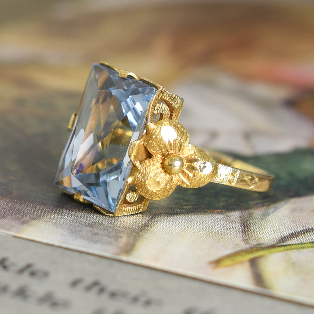 Art Nouveau 6.38ct Aquamarine Solitaire Ring