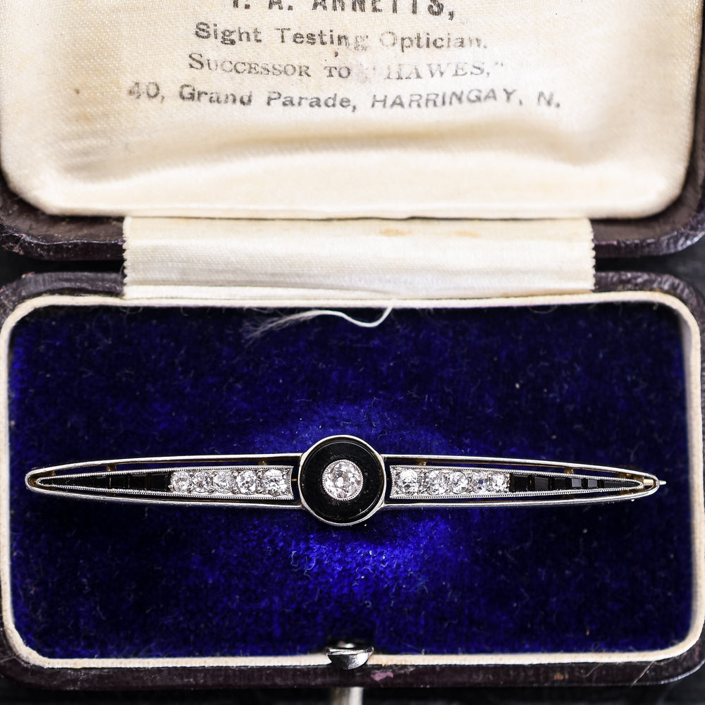 Art Deco Onyx & Diamond Target Brooch
