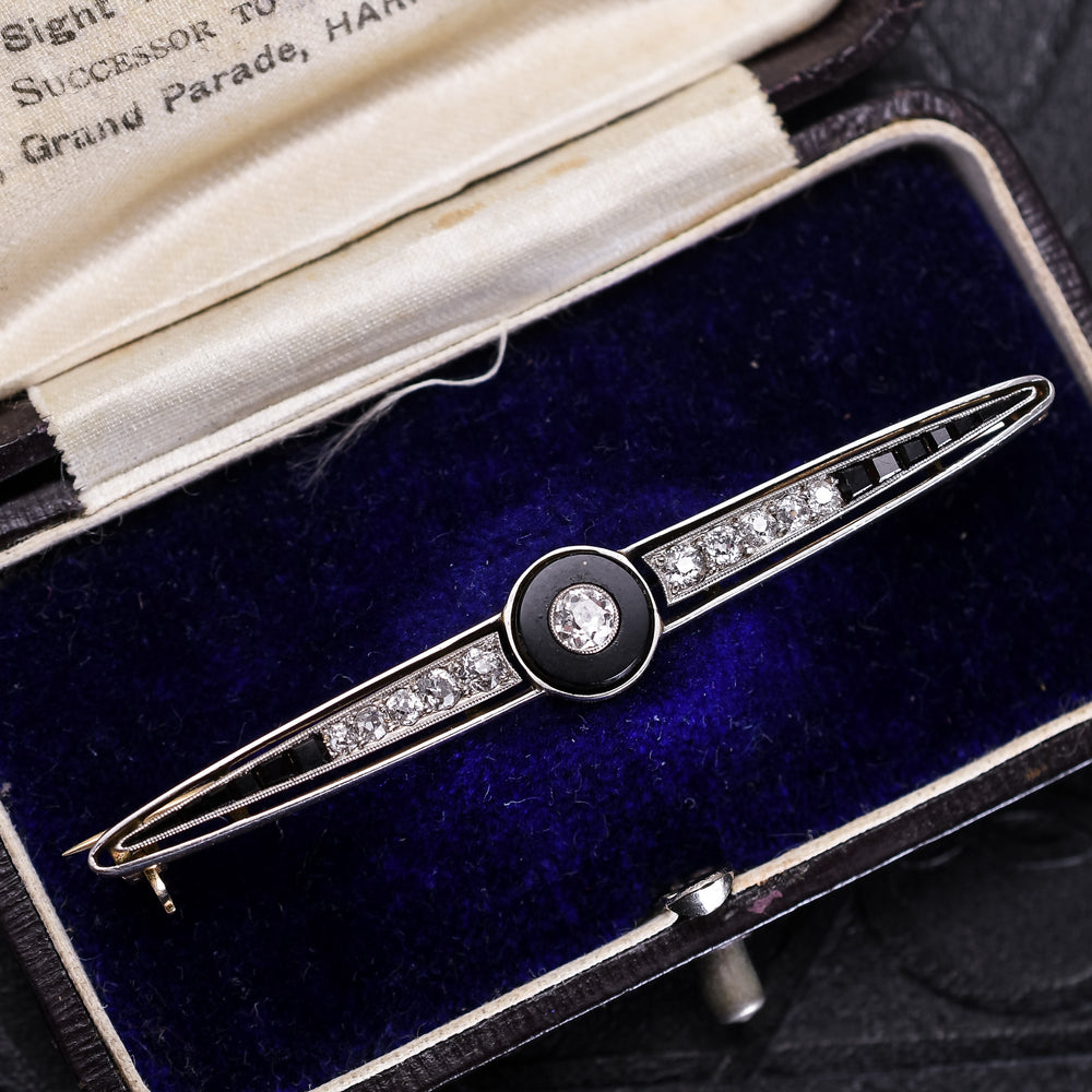Art Deco Onyx & Diamond Target Brooch