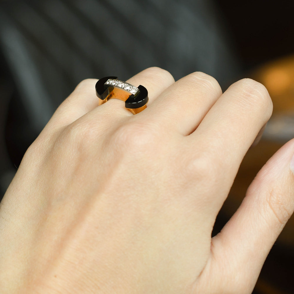 1930's Diamond 5-Stone & Onyx Ring
