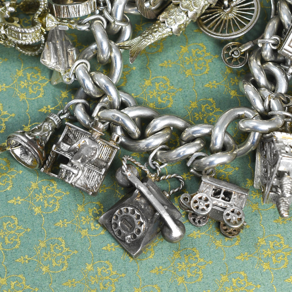 Vintage Silver Fully Loaded Charm Bracelet