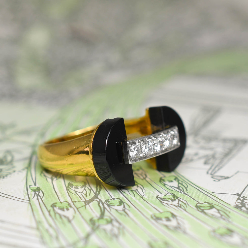 1930's Diamond 5-Stone & Onyx Ring