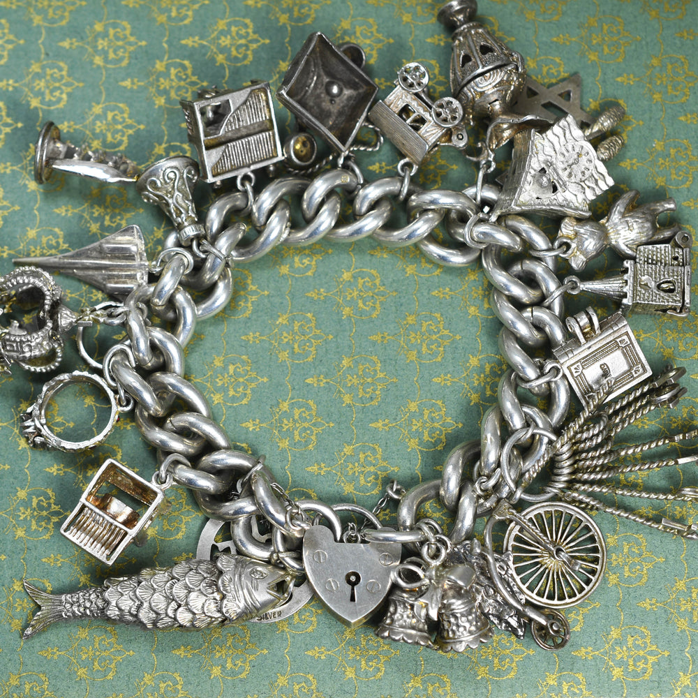 Vintage Silver Fully Loaded Charm Bracelet